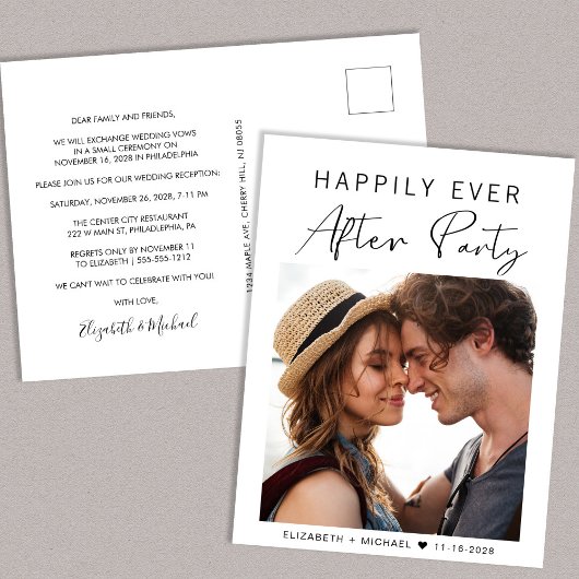 Feestfoto bruiloftsreceptie 'Happily Ever After' Aankondigingskaart