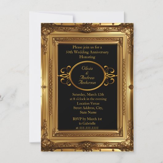 Feestfoto gouden lijst 50ste verjaardag kaart (Achterkant)