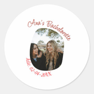 feestfoto naam datum eenvoudig rond ronde sticker