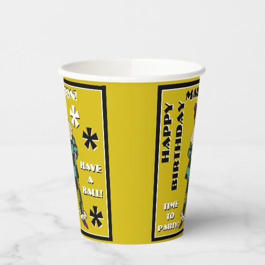 Feestgek in kleur (gepersonaliseerd) papieren bekers (Links)