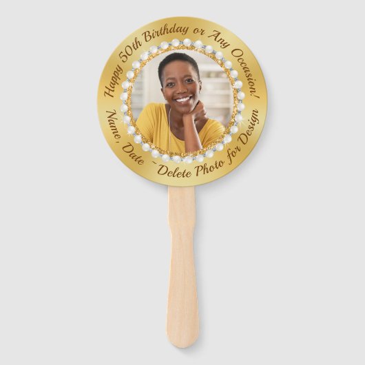 Feestgunsten voor 50ste Verjaardag Vrouw, FOTO Handwaaier (Voorkant)