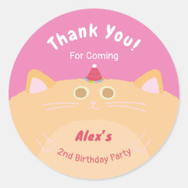 Feesthoed Kat Verjaardag Roze Dank Je Classic Ronde Sticker