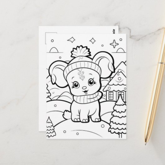 Feesthond kinder kleur briefkaart (Voorkant / Achterkant in situ)