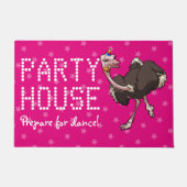 Feesthuis voorbereiden op dans! Struisvogel Cartoo Deurmat (Voorkant)