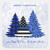 Feestief voor kerstblauw van de politie vierkante sticker (Voorkant)