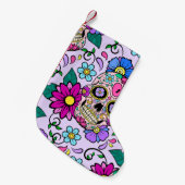 Feestieve achtergrond met suikerschedels, hart en  kleine kerstsok (Voorkant (Hangend))