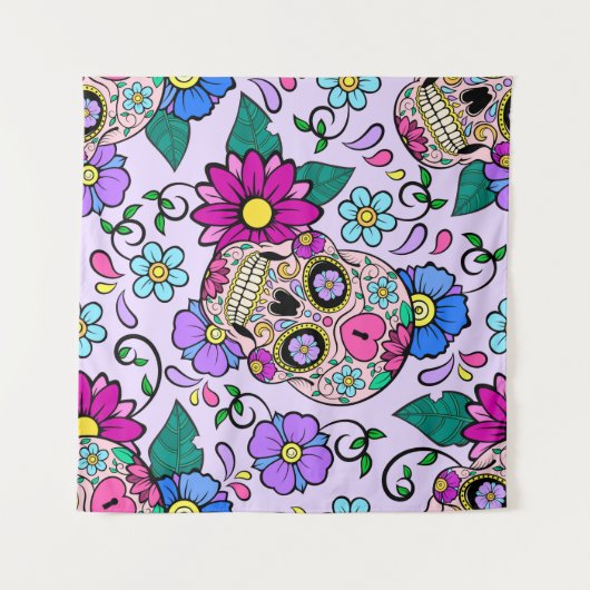 Feestieve achtergrond met suikerschedels, hart en  wandkleed (Voorkant (horizontaal))