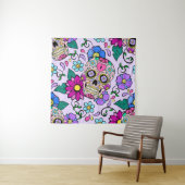 Feestieve achtergrond met suikerschedels, hart en wandkleed (In situ)