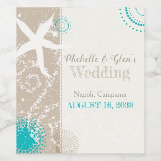 Feestive Beach Starfish Destination Wedination Wed Wijn Etiket (Enkel label)