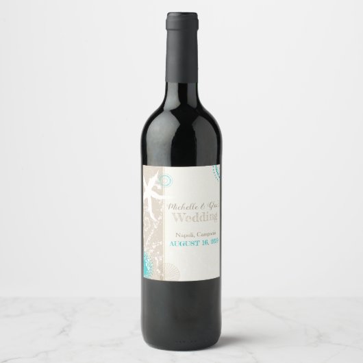 Feestive Beach Starfish Destination Wedination Wed Wijn Etiket (Voorkant)