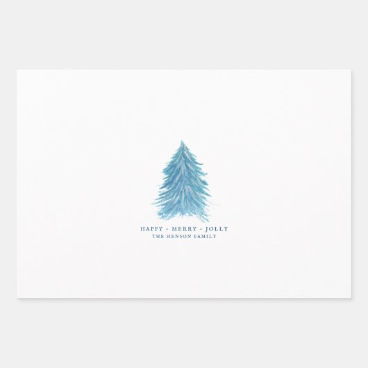 Feestive Blue Kersttree Waterverf Holiday Inpakpapier Vel (Voorkant)