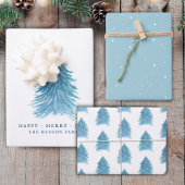 Feestive Blue Kersttree Waterverf Holiday Inpakpapier Vel