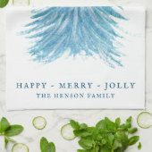 Feestive Blue Kersttree Waterverf Holiday Theedoek (Gevouwen)