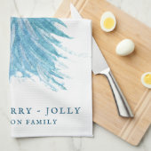 Feestive Blue Kersttree Waterverf Holiday Theedoek (Quarter Fold)