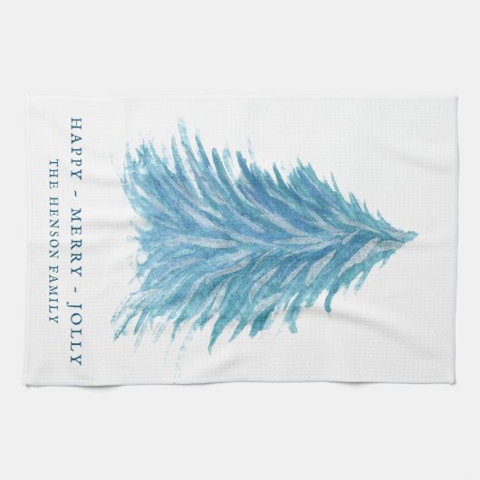 Feestive Blue Kersttree Waterverf Holiday Theedoek (Horizontaal)