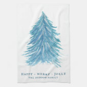 Feestive Blue Kersttree Waterverf Holiday Theedoek (Verticaal)