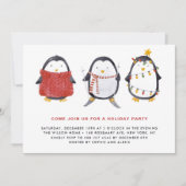 Feestive Cute Waterverf Penguins Holiday Party Kaart (Voorkant)
