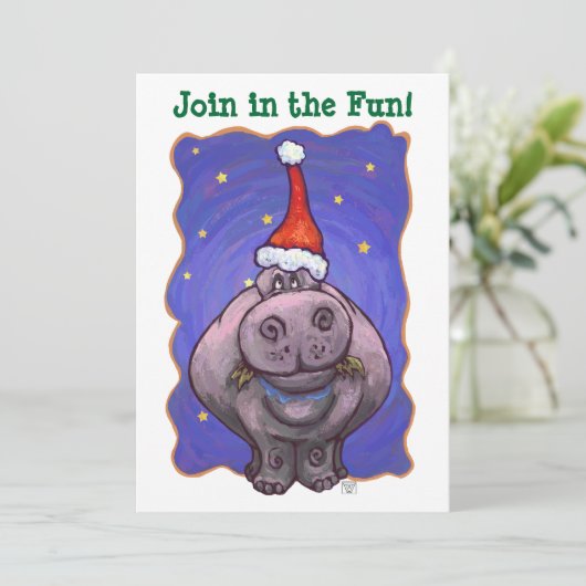 Feestive Hippopotamus-kerstfeest Kaart (Staand voorkant)
