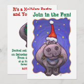 Feestive Hippopotamus-kerstfeest Kaart (Voorkant / Achterkant)