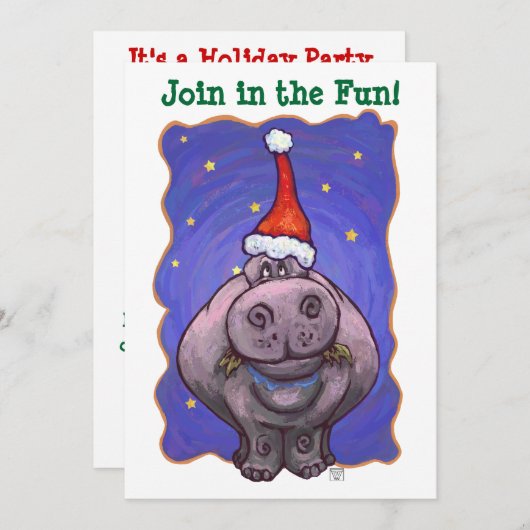 Feestive Hippopotamus-kerstfeest Kaart (Voorkant / Achterkant)