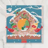Feestive Holiday Birdhouse met Cardinals Gift Labe Bedankjes Labels (Voorkant)