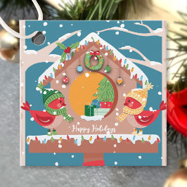 Feestive Holiday Birdhouse met Cardinals Gift Labe Bedankjes Labels