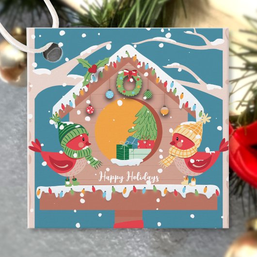 Feestive Holiday Birdhouse met Cardinals Gift Labe Bedankjes Labels