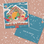 Feestive Holiday Birdhouse met Cardinals Gift Labe Bedankjes Labels