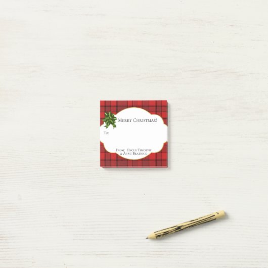 Feestive Holiday Gift Label Red Black Tartan Post-it® Notes (Op bureau)