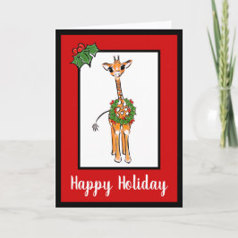 Feestive Holiday Giraffe met Holly berry Wreator Feestdagen Kaart