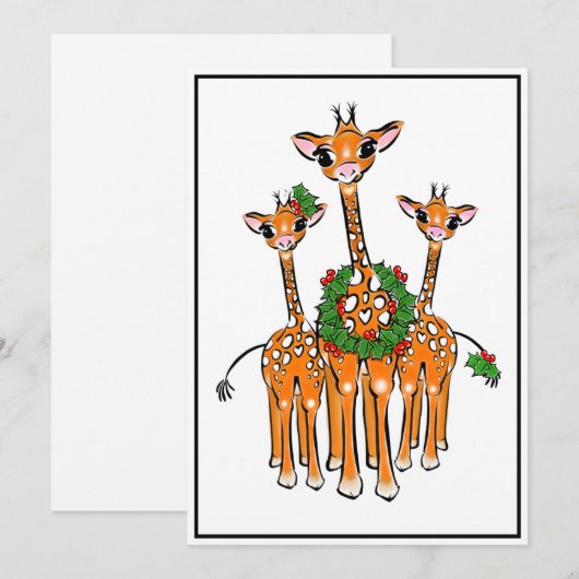 Feestive Holiday Giraffes, Holly Wreath, Cheers Feestdagenkaart (Voorkant / Achterkant)