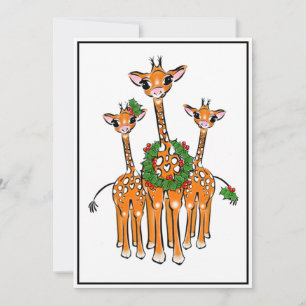 Feestive Holiday Giraffes, Holly Wreath, Cheers Feestdagenkaart