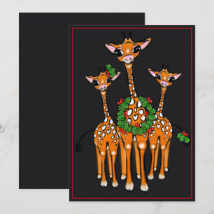 Feestive Holiday Giraffes, Holly Wreath, Cheers Feestdagenkaart