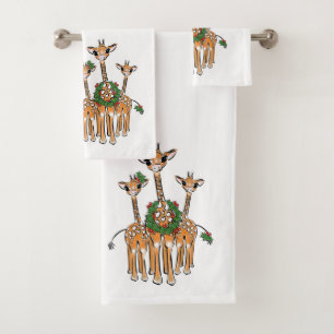 Feestive Holiday-Giraffes met Holly Wreator Bad Handdoek