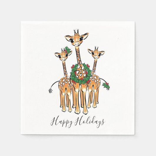 Feestive Holiday-Giraffes met Holly Wreator Servet (Voorkant)