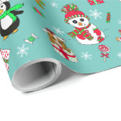 Feestive Holiday Kerstmis Penguin, Snowmen, Snoep Cadeaupapier (Rol Hoek)