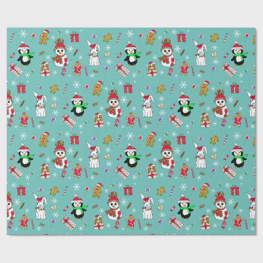 Feestive Holiday Kerstmis Penguin, Snowmen, Snoep Cadeaupapier (Vlak)