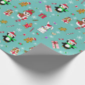 Feestive Holiday Kerstmis Penguin, Snowmen, Snoep Cadeaupapier (Hoek)