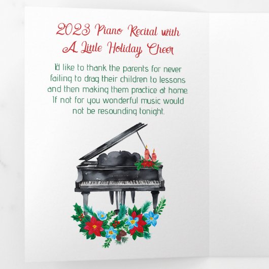 Feestive Holiday Piano Overweging Drieluik Programma (Binnenzijde eerst)