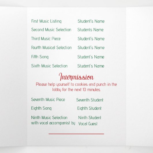 Feestive Holiday Piano Overweging Drieluik Programma (Binnenkant midden)