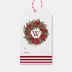 Feestive Holiday WreatMonogram CadeauLabel