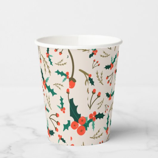 Feestive Holly and Berries Holiday Papieren Bekers (Links)