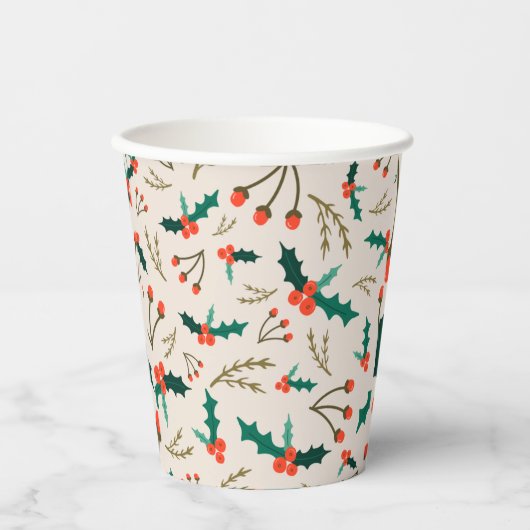 Feestive Holly and Berries Holiday Papieren Bekers (Voorkant)