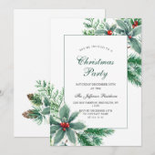 Feestive Holly Berry Branch Holiday Kerstparty Kaart (Voorkant / Achterkant)