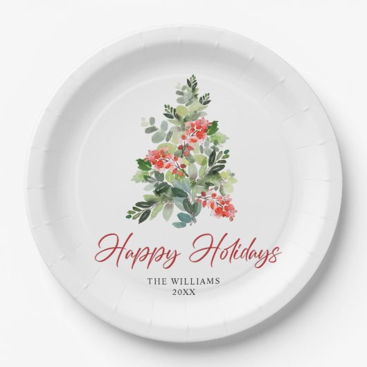 Feestive Holly Berry-kerstboomfeest Papieren Bordje (Voorkant)
