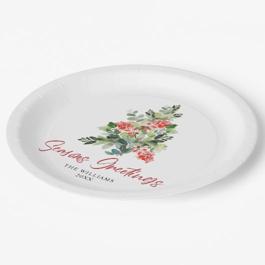 Feestive Holly Berry-kerstboomfeest Papieren Bordje (Gekanteld)