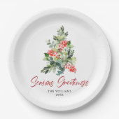 Feestive Holly Berry-kerstboomfeest Papieren Bordje (Voorkant)