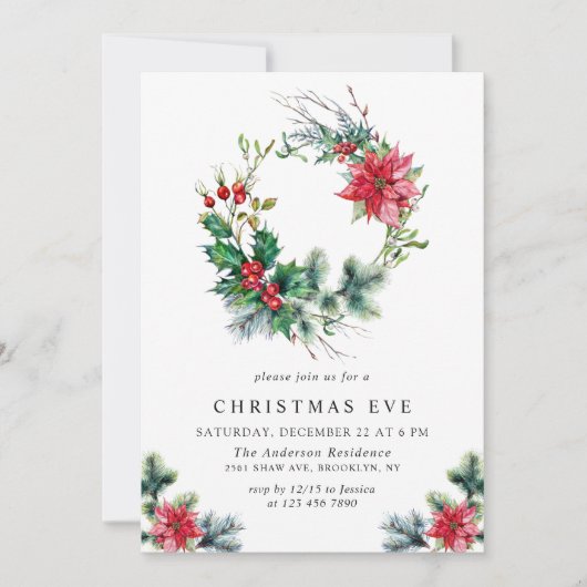 Feestive Holly Berry Wreath Holiday Kerstfeest Kaart (Voorkant)