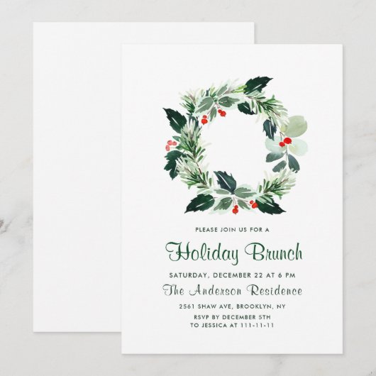 Feestive Holly Berry Wreath Holiday Kerstfeest Kaart (Voorkant / Achterkant)