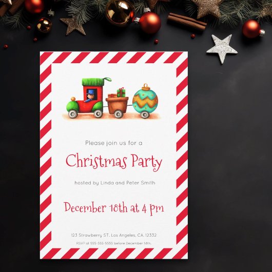 Feestive Illustrated Kersttrein Holiday Party Kaart